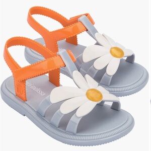 Mini Melissa Girls' Daisy Flower Orange & Light Gray Sandals